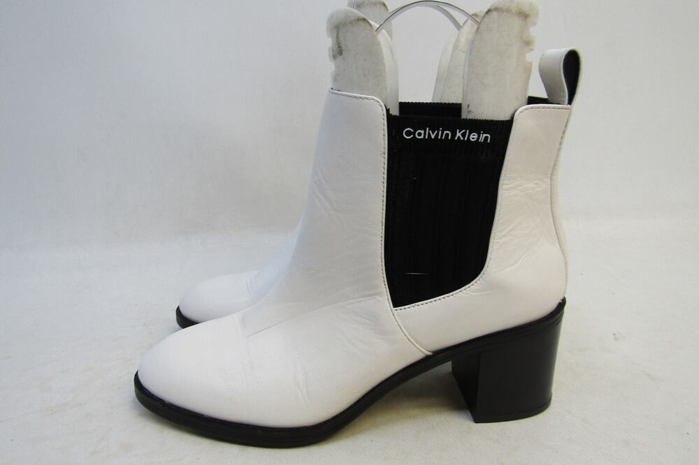 CALVIN KLEIN Womens Size 8 M White Leather Chelsea Ankle Fashion Boots